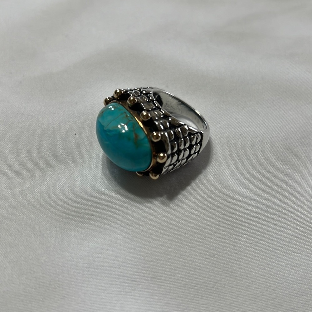 Dian Malouf Sterling Silver 925 14K Gold Turquoise Ring
